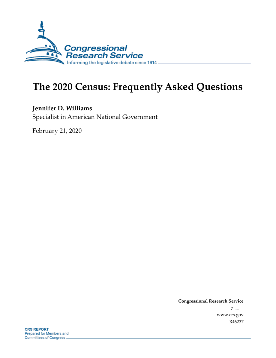 [20200221]R46237_2020年人口普查：常见问题解答.pdf_第1页