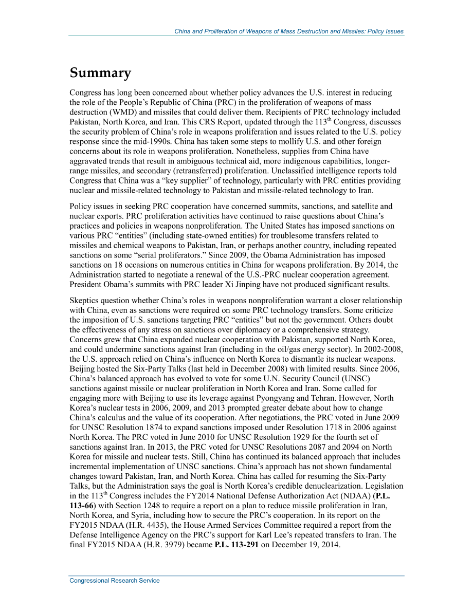 [20150105]RL31555_中国与大规模杀伤性武器和导弹的扩散：政策问题.pdf_第2页
