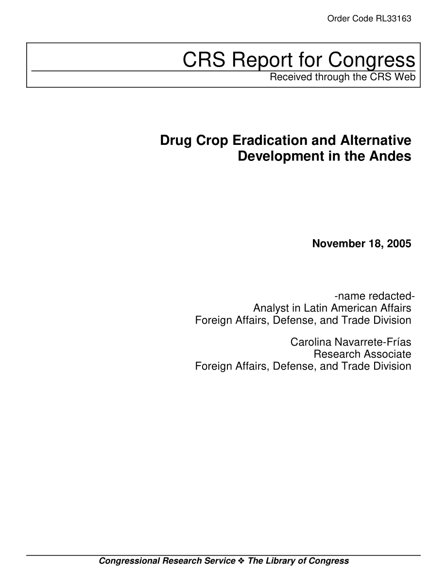 [20051118]RL33163_安第斯山脉根除毒品作物和替代发展.pdf_第1页
