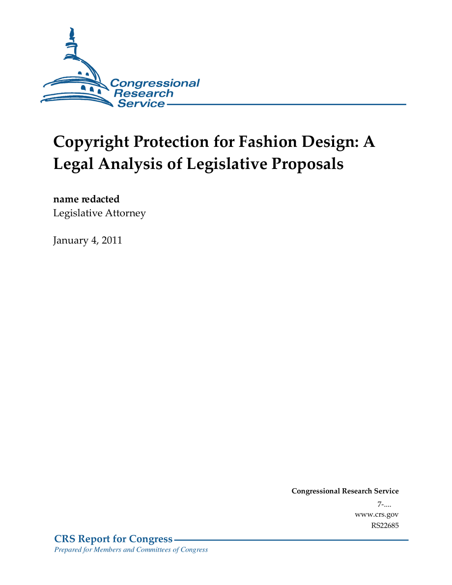 [20110104]RS22685_时装设计版权保护：立法建议的法律分析.pdf_第1页