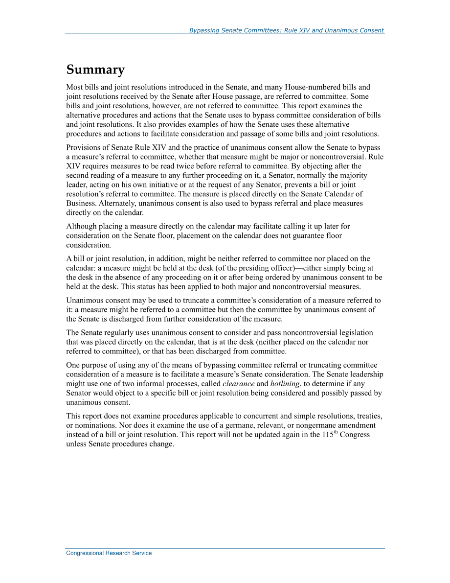 [20170208]RS22299_绕过参议院委员会：规则十四和一致同意.pdf_第2页
