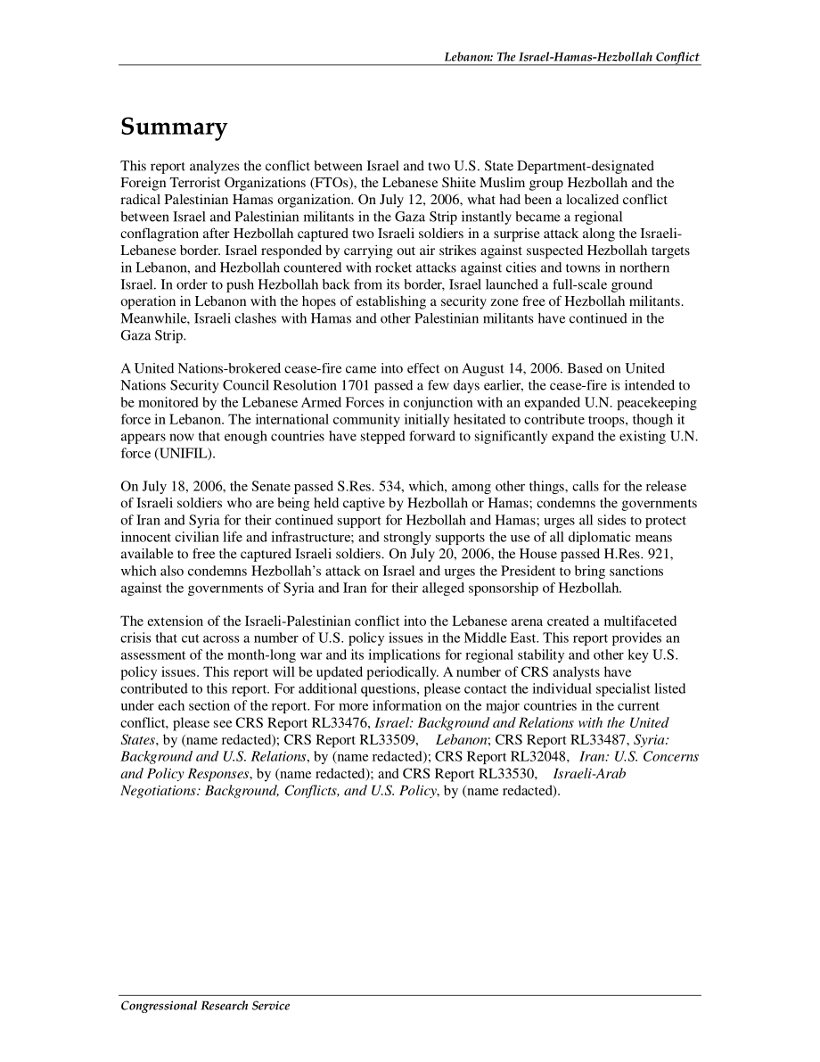 [20060915]RL33566_黎巴嫩：以色列-哈马斯-真主党冲突.pdf_第2页