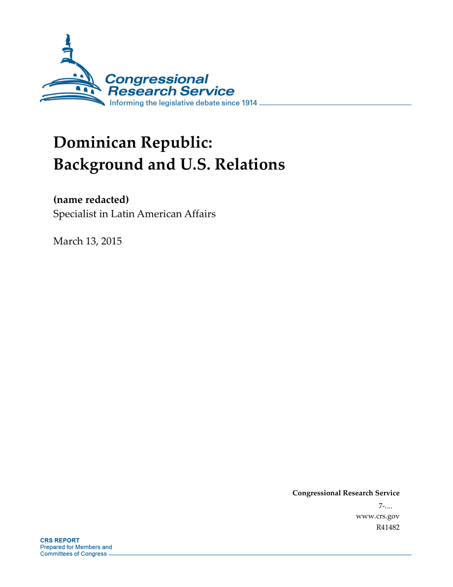 [20150313]R41482_多米尼加共和国：背景和美国关系.pdf_第1页