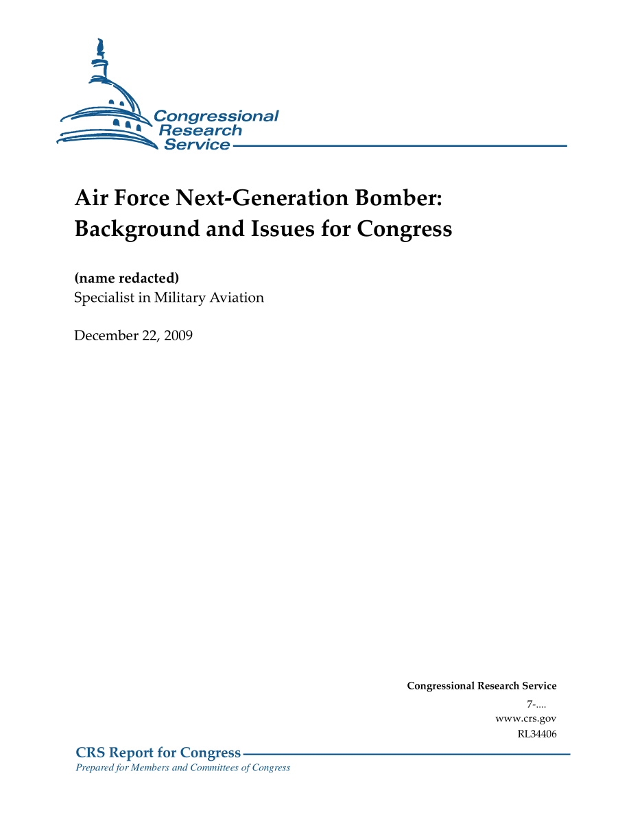 [20091222]RL34406_空军下一代轰炸机：国会背景和议题.pdf_第1页