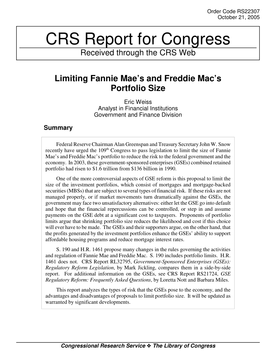 [20051021]RS22307_限制房利美和房地美的投资组合规模.pdf_第1页