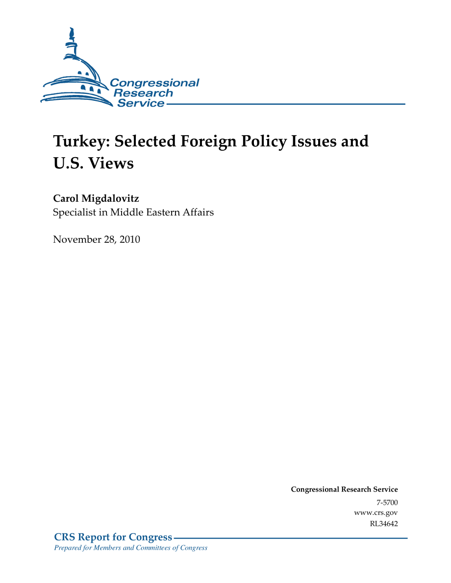 [20101128]RL34642_土耳其：选定的外交政策问题和美国观点.pdf_第1页