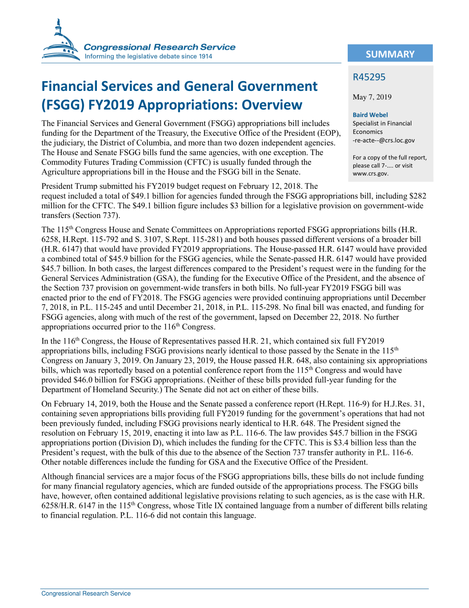 [20190507]R45295_金融服务和一般政府（FSGG）2019财年拨款：概述.pdf_第2页