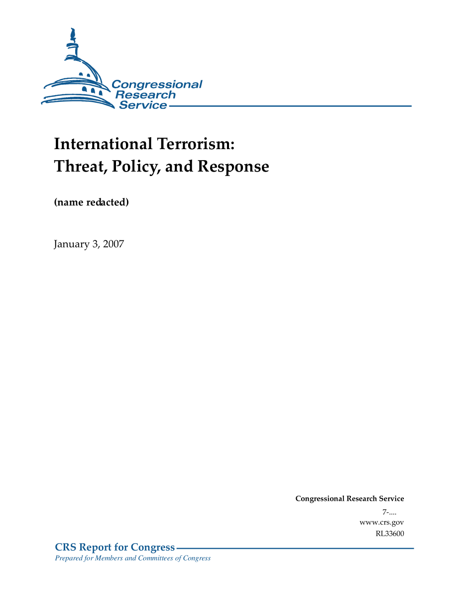 [20070103]RL33600_国际恐怖主义：威胁、政策和响应.pdf_第1页