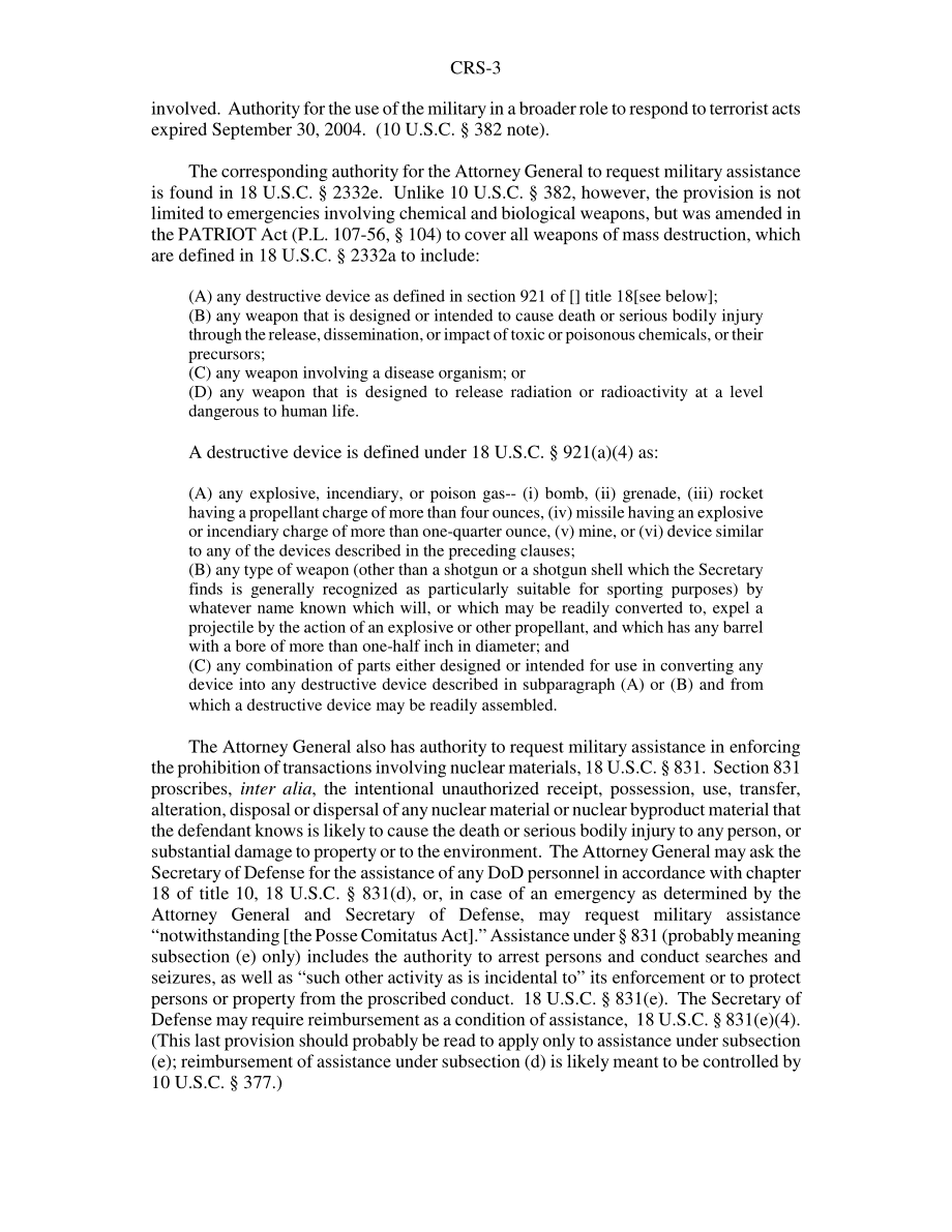 [20050527]RS21012_恐怖主义：对恐怖袭击后向国内当局提供军事援助的一些法律限制.pdf_第3页