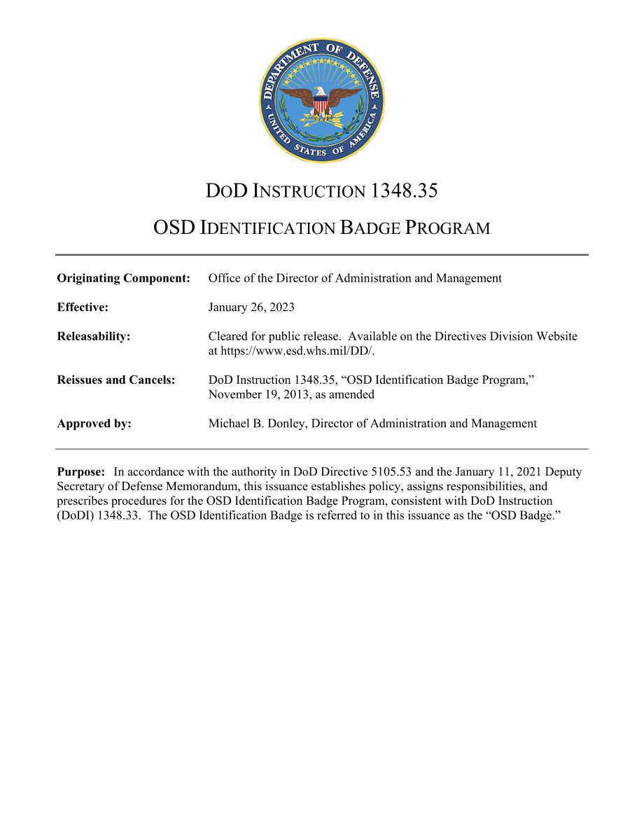 DoDI 1348.35 OSD识别徽章计划.pdf_第1页